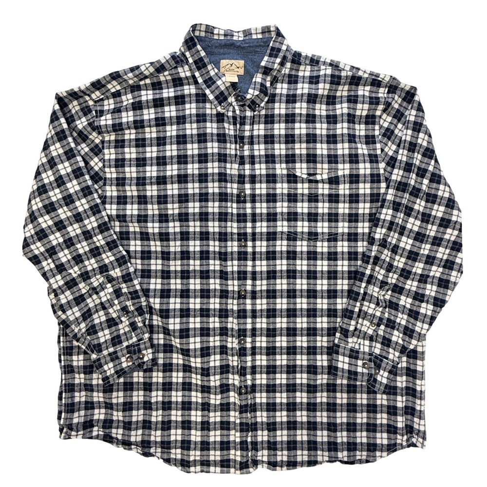 Blue Mountain Mens 3XL Plaid Button Down Shirt Navy White Cotton Long Sleeve